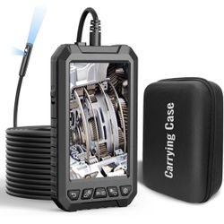 Dual Lens Borescope,HantSkop 5" IPS Screen Endoscope Inspection Camera,IP67 Waterproof with 7 LED Lights and 32GB Card,16.5 FT Detachable Semi-Rigid C