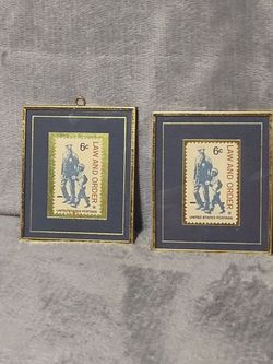 Framed US Law and Order 6c Postage Stamp Set of 2