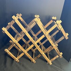 Vintage MCM Folding Wood Spring Loaded Wine Rack
