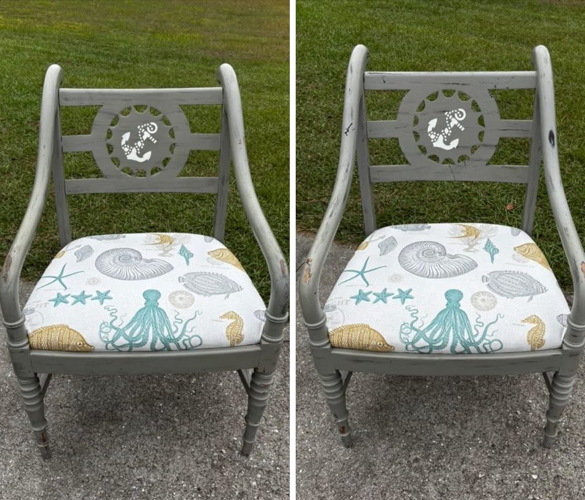 Two Distressed Nautical Captain Chairs