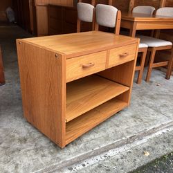 Vintage Mid Century Modern Rolling Teak Record Player Stand / TV Stand 