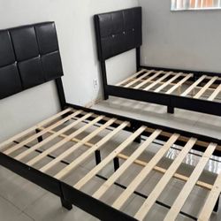 New Twin Size Bed Frame Set Two Beds Box Sealed Platform Bed Frame 