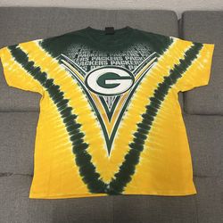 VINTAGE 90s NFL Green Bay Packers Shirt Mens Yellow Tie Dye Football Tee