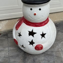 20” Frosty the snowman Christmas decor clay pottery candle lighted outdoor decor 