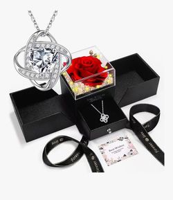 Eternal Preserved Red Rose with Necklace Gift Box Romantic Real Flower for Women Ideal for Birthday, Anniversary, Valentine’s Day, Mother’s Day