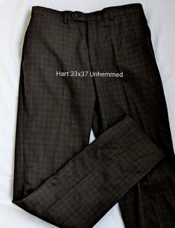 New Mens Hart Schaffner Marx New York modern Fit. Size 33x37 100% fine worsted wool unhemmed black plaid dress pants (Production Order/Style PO1010025