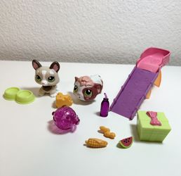 Littlest Pet Shop (LPS) Walkables Magic-Motion Guinea Pig (#2256) & Corgi Puppy (#2310) w/Accessories 