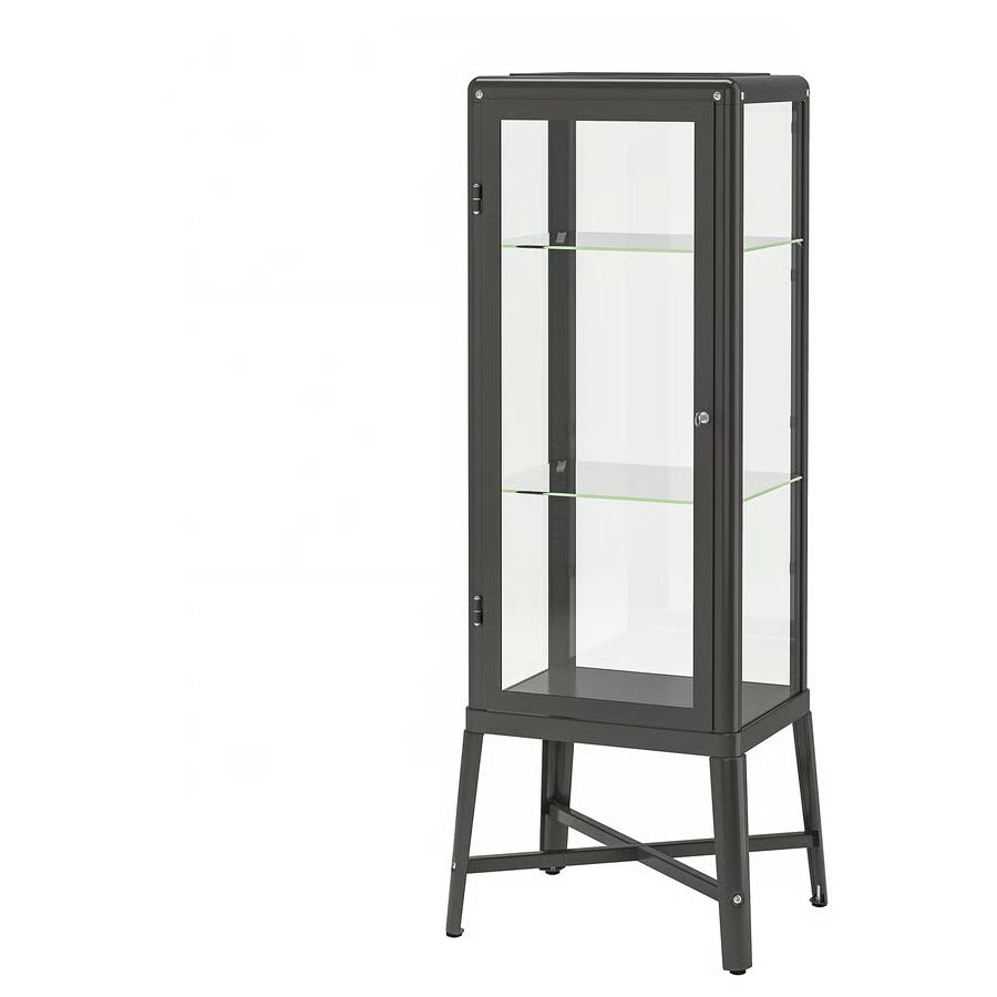 IKEA FABRIKÖR Glass-door display cabinet, dark gray, 22 1/2”x59"
