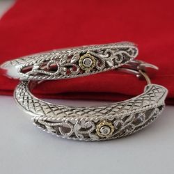 ❤️925 Precious Sterling Silver & 18k Solid Gold Diamond Filigree Earrings!/ Aretes de Plata Esterlina y Oro Sólido! 👌🎁Post Tags: Aretes de Plata