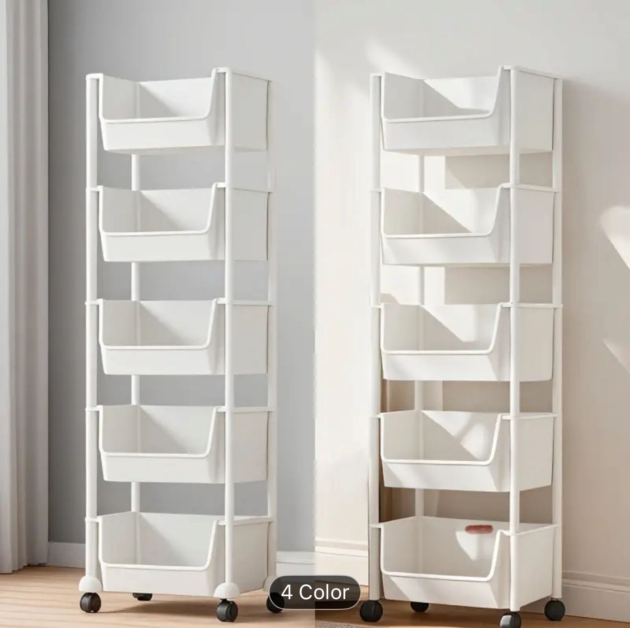 5-Layer Storage Rack Organizer with Baskets & Wheels  Laundry, Books, Parts, Toys.. Elf White