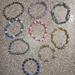 Hand made Bracelets, 1 for $3 or 2 for $5, kids bracelets on the left adults on the right, if you want a specific color let me know