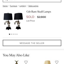 Gilt Ram Skull Lamps