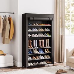10-tier Shoe Rack With Cover, Vertical Shoe Shelf for Entryway, Black