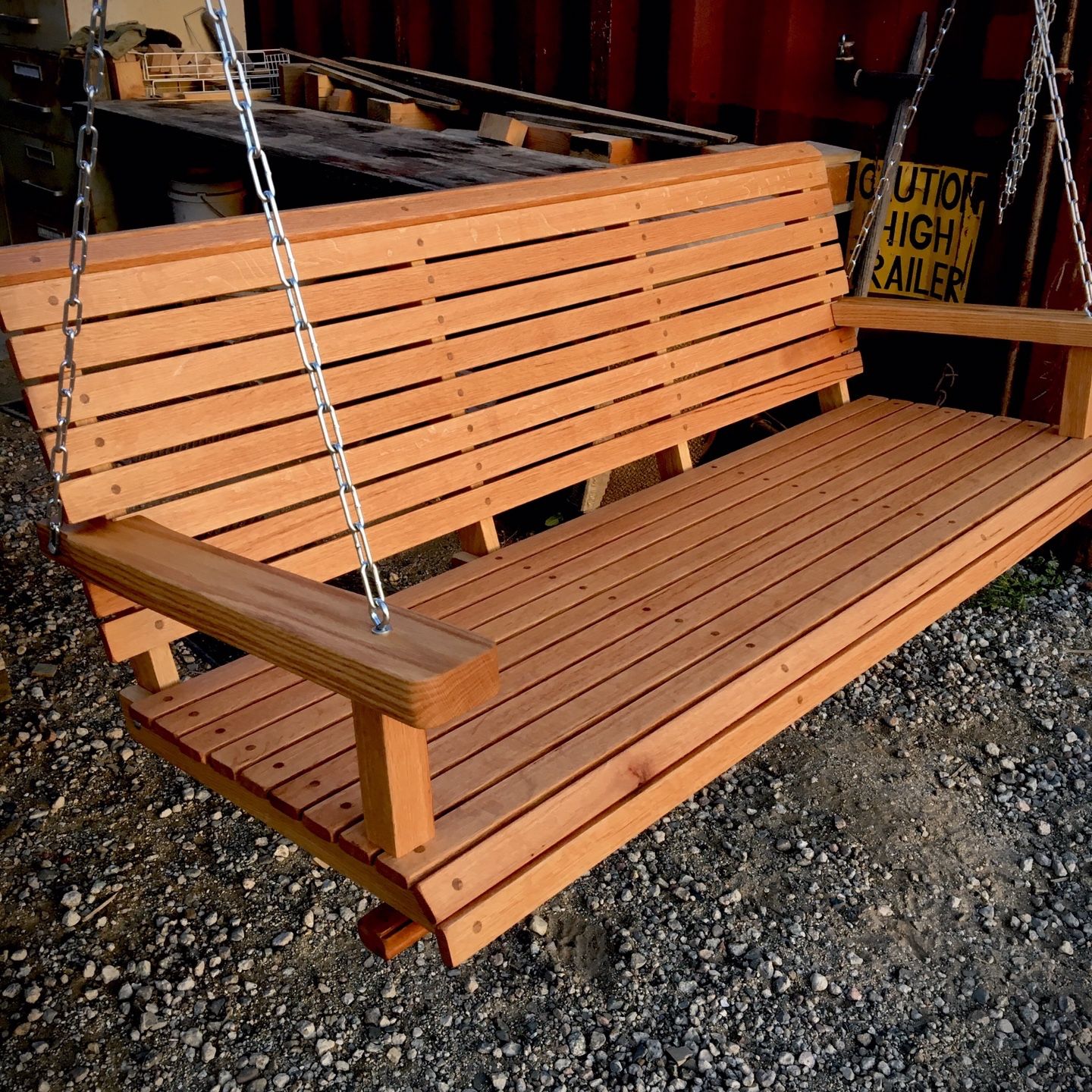QUARTERSAWN RED OAK PORCH SWINGS , 5 Feet Wide With Chain, Natural Oil Finish, With Chain $495. 