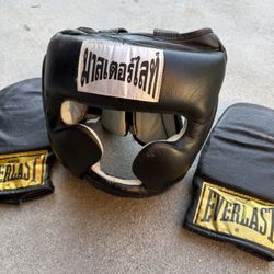 MMA / Muay Thai training headgear and gloves. 