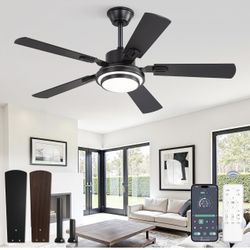 48 Inch Ceiling Fan  with Light and Remote, Black 