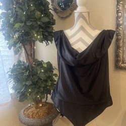 Express Women Black Bodysuit XL Shiny Off Shoulders