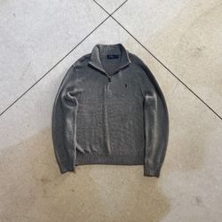 Polo Ralph Lauren Quarter Zip Sweater Large Gray Green Pony Logo Pullover