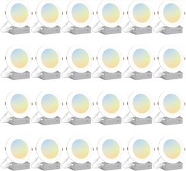 Amico 24 Pack 6 Inch 5CCT Ultra-Thin LED Recessed Light with Junction Box, 2700K/3000K/4000K/5000K/6000K Selectable, 1000LM Brightness, Dimmable Canle