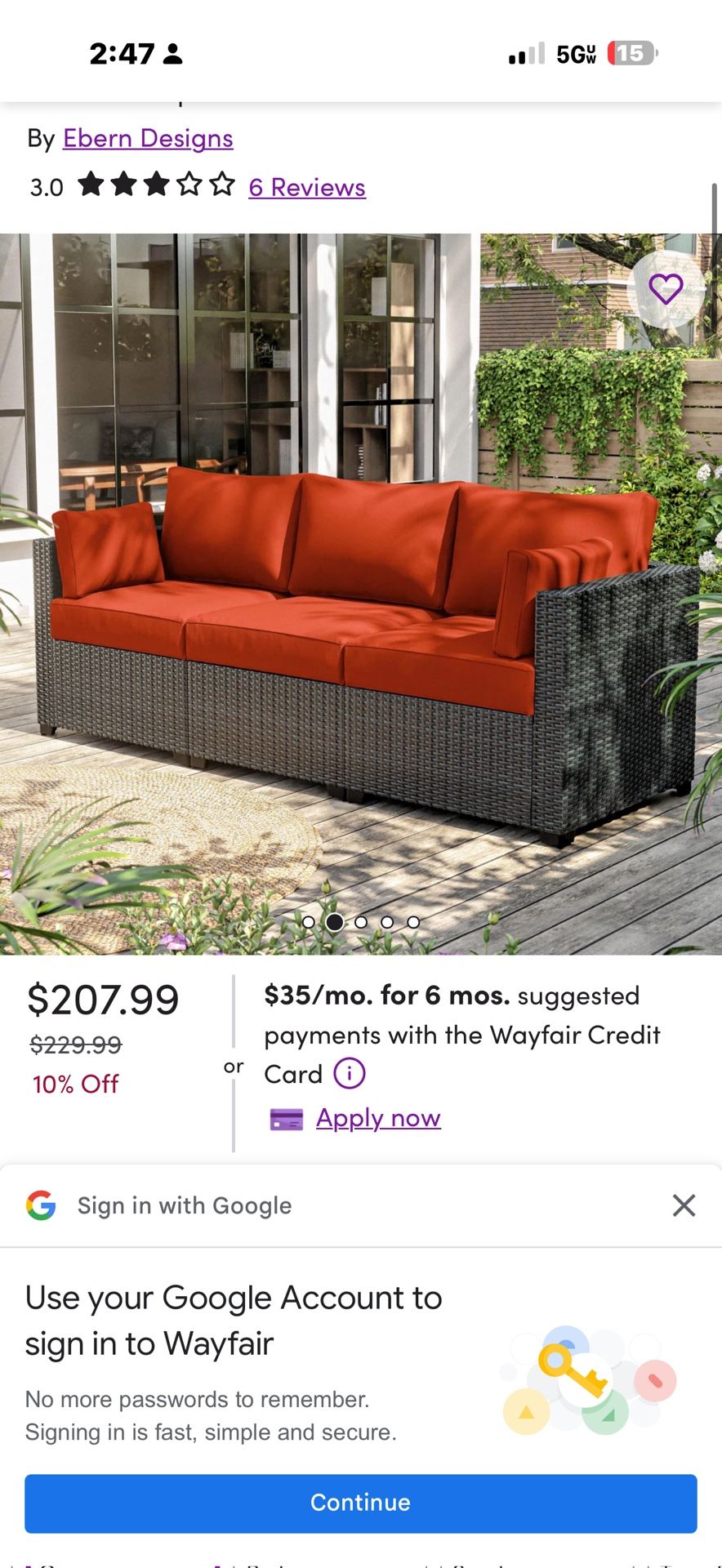 Outdoor furniture cushion set