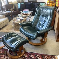 Green Leather Ekornes Stressless Recliner And Footstool