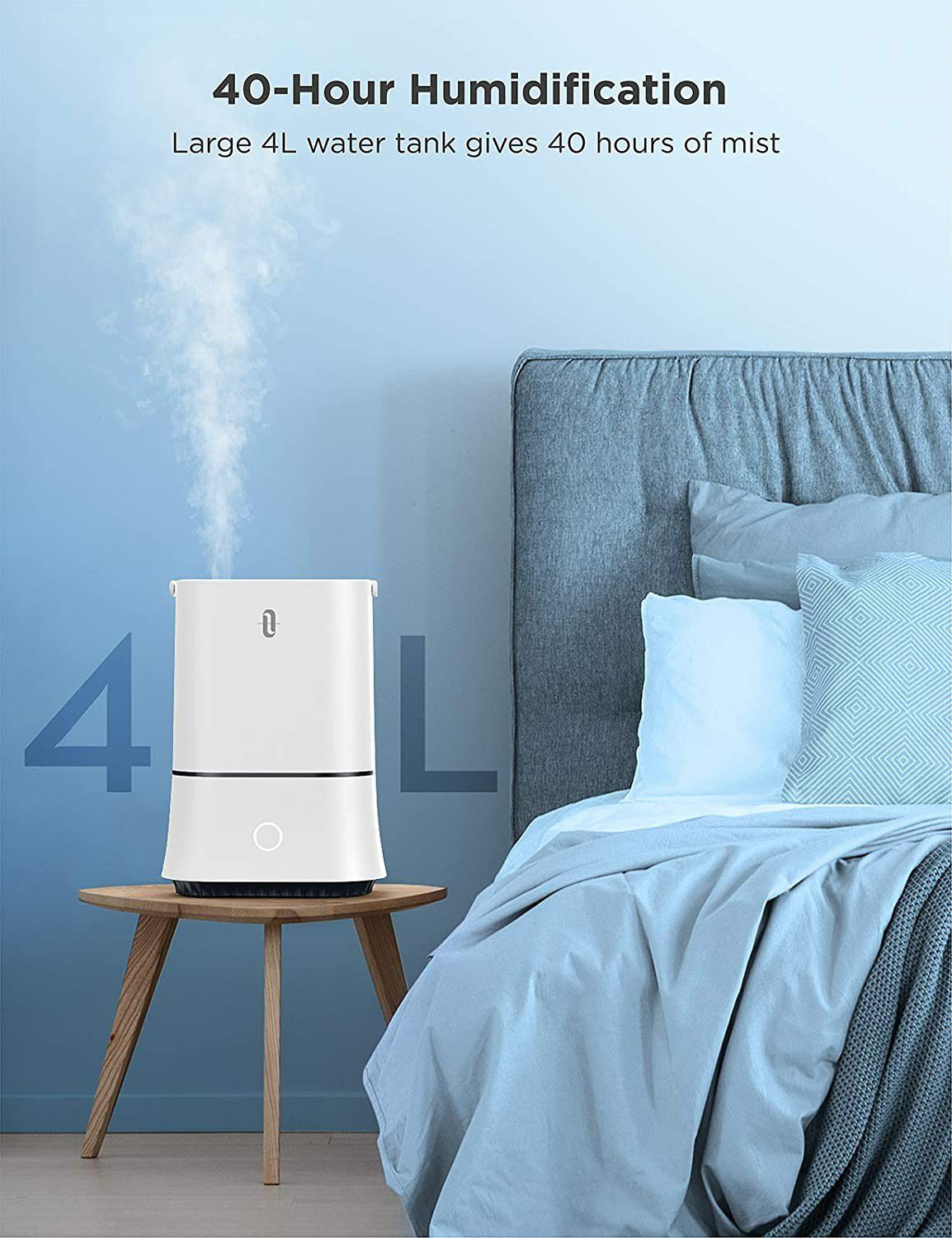 Cool Mist Humidifier, Quiet,Sleep Mode Waterless Auto Shut-Off 4L,Lasts Up to 50 Hr