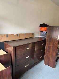 Dark Brown Wood 6-Drawer Double Dresser
