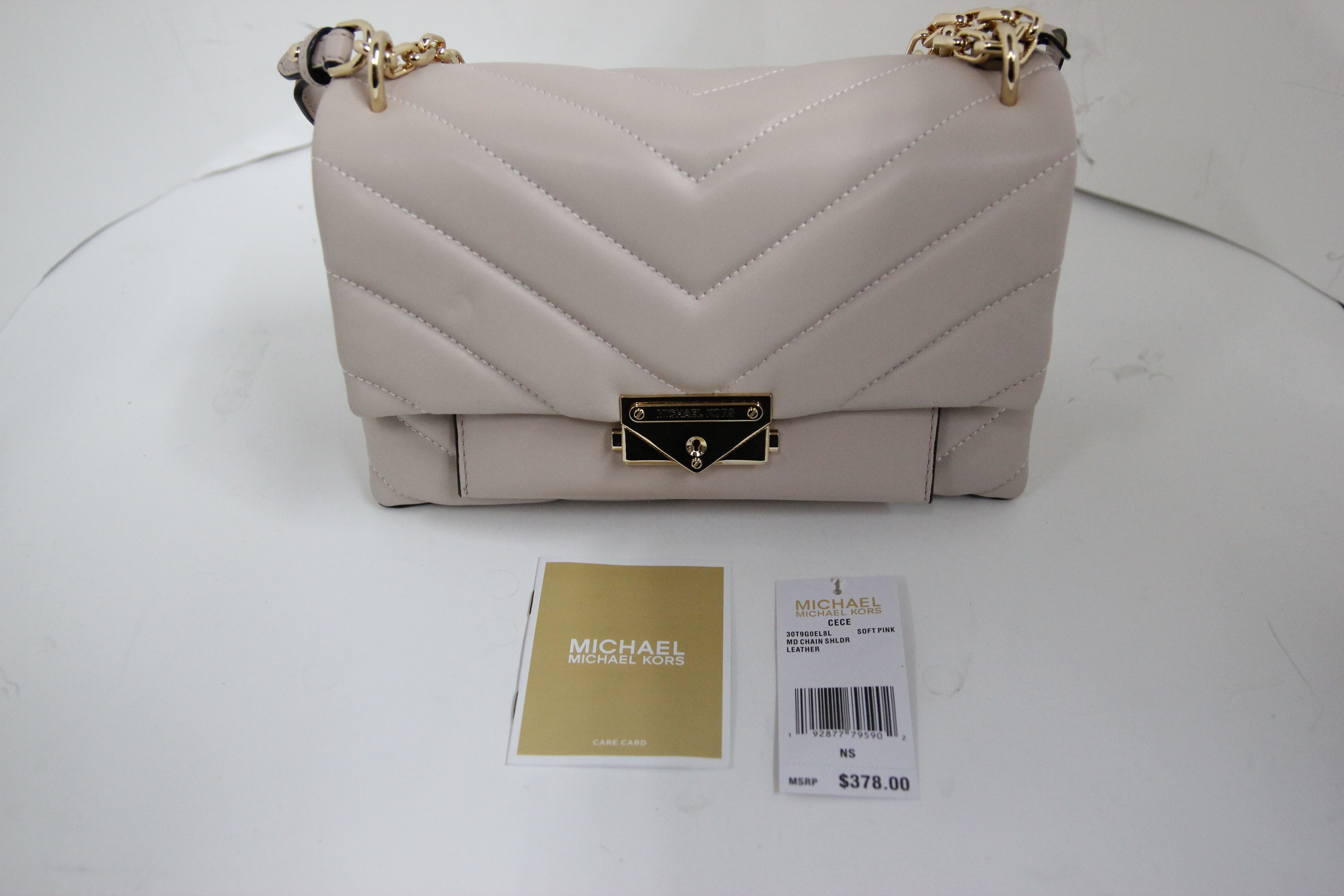 MICHAEL MICHAEL KORS Cece Chevron-Quilted Leather Crossbody Bag Purse - Soft Pink