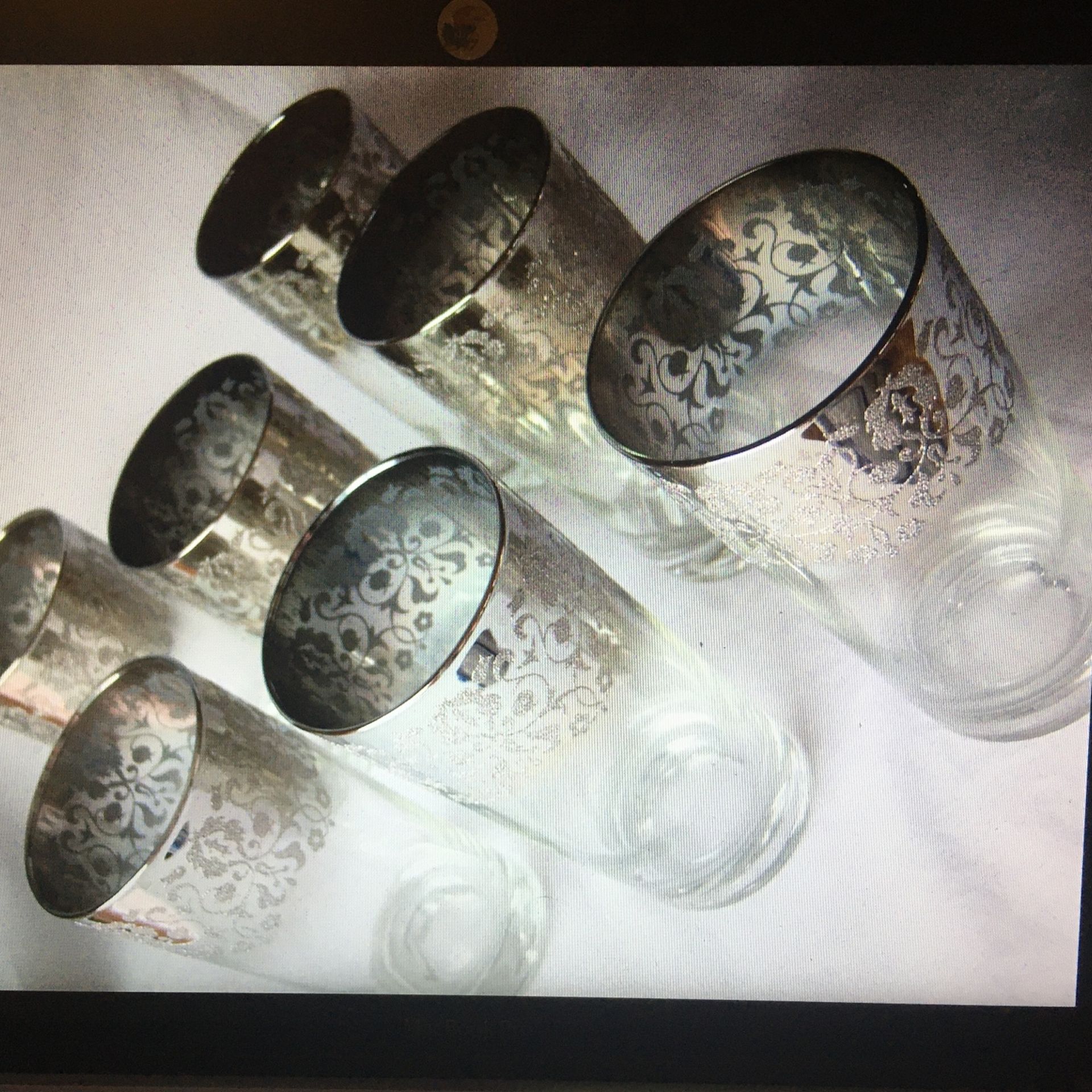 Vintage  MCM Vitreon Queens Lusterware Silver Fade and Filigree 5.5" Highball Glasses (set of 7)