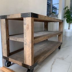 Rustic Industrial Table with Wheels 