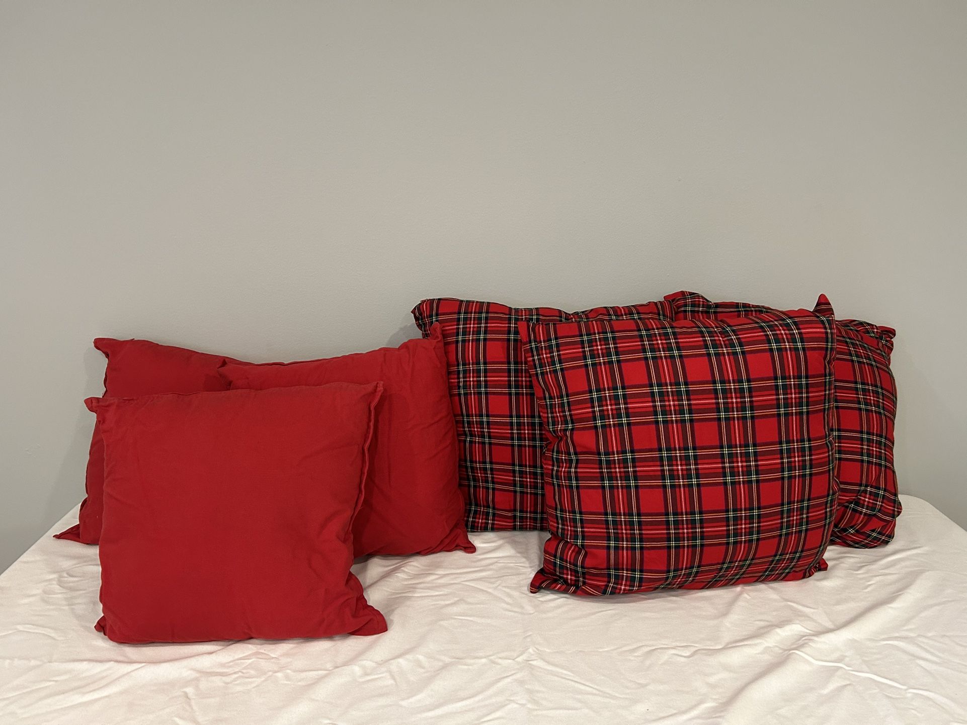 6 Red And Plaid Throw Pillows