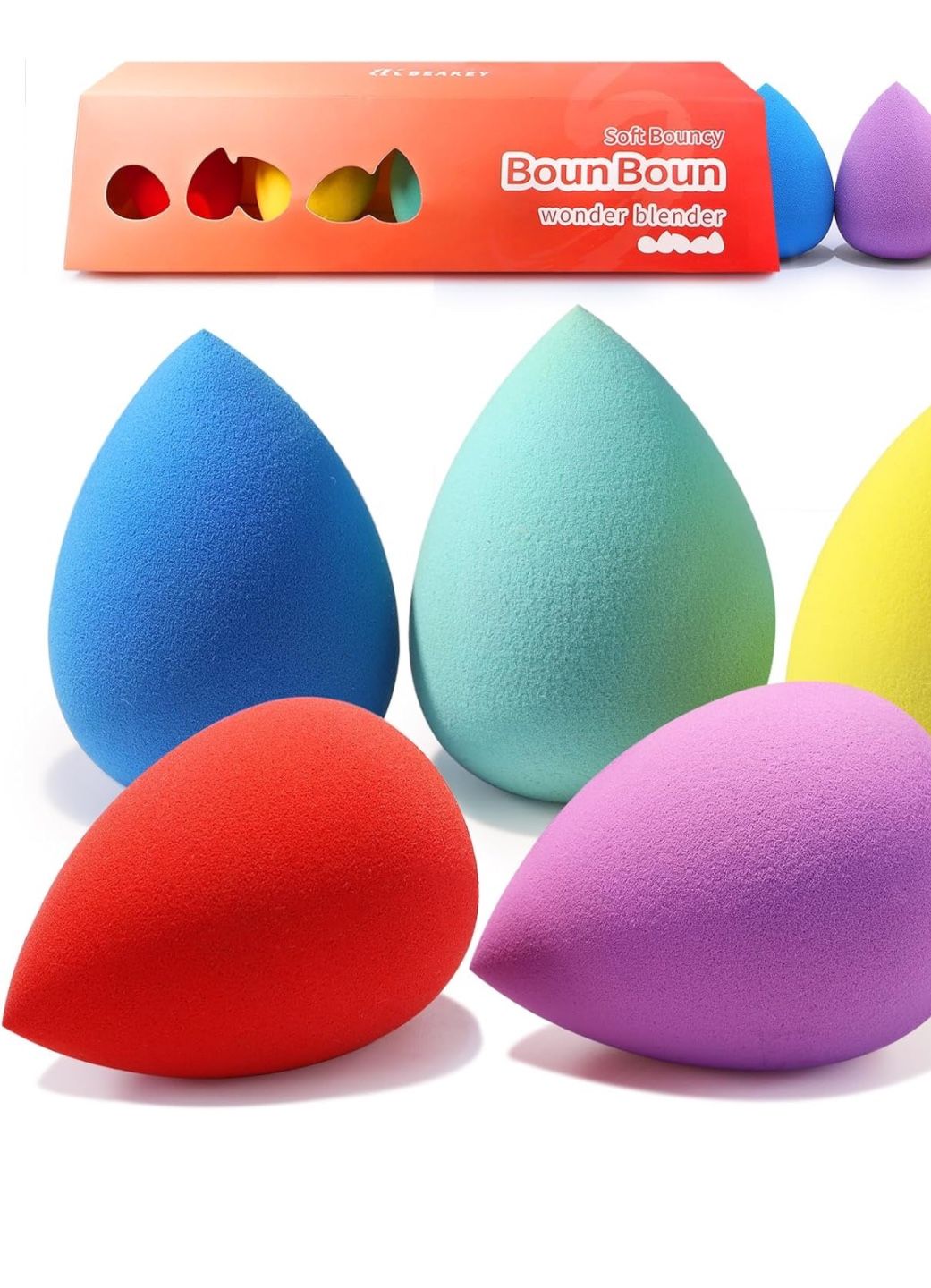 BEAKEY 5 Pcs Makeup Sponges Set, Latex-Free Blender, Perfect for Liquid, Cream, Powder, Soft Wonder Blender Boun Boun Beauty Sponges, Beauty Gift Set