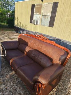 Victorian Style Leather Sofa with Wood Frame