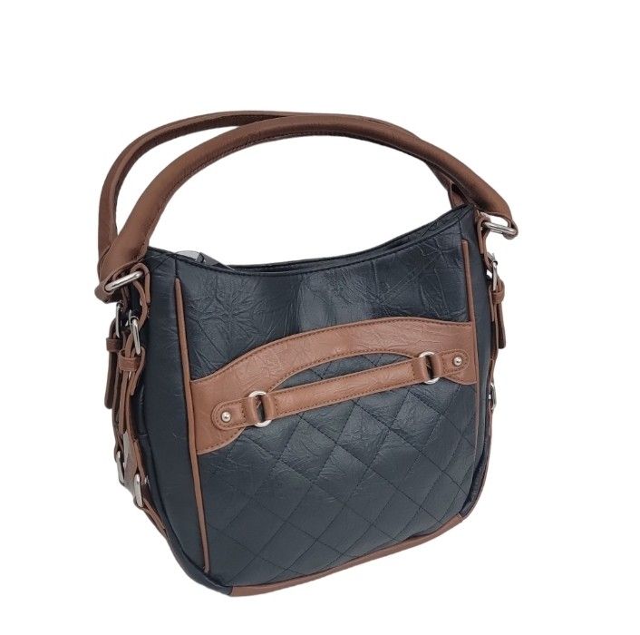 New Quilted Hobo Bag Purse Tote Hand Bag PU Leather Blk/Brwn Medium Size