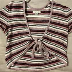 American Eagle Multicolored Tie-Front Top/Cardigan