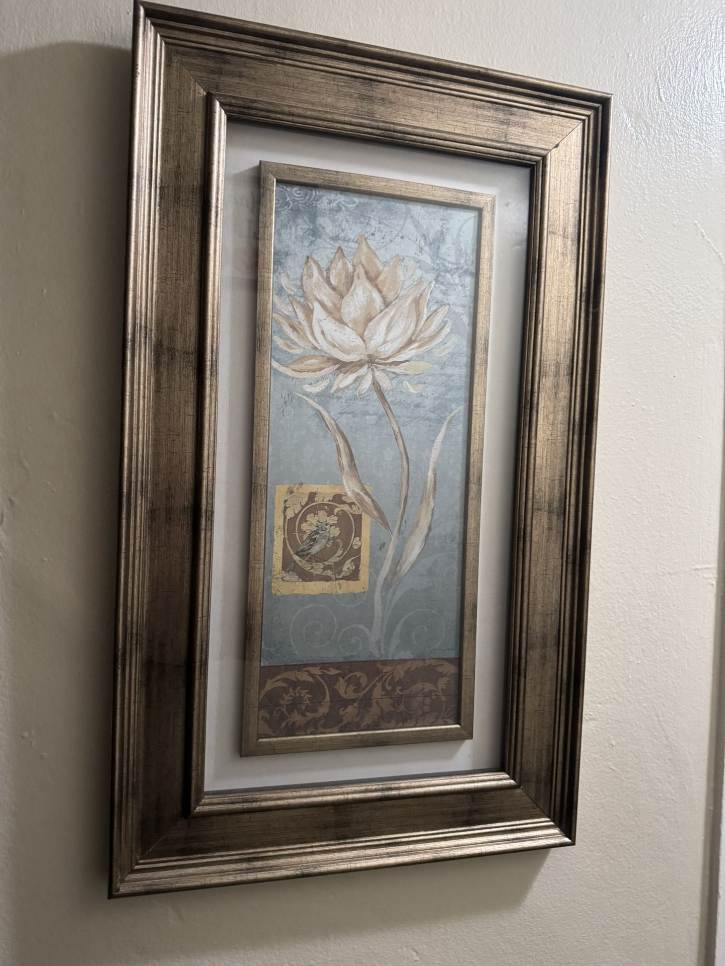 A Set Of 2 Floral Painting With Teal Background