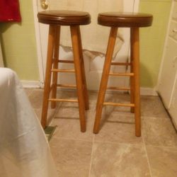 Bar Stool Real Wood And Leather Brown