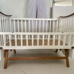 Baby Crib W/optional Swing Motion Wood White