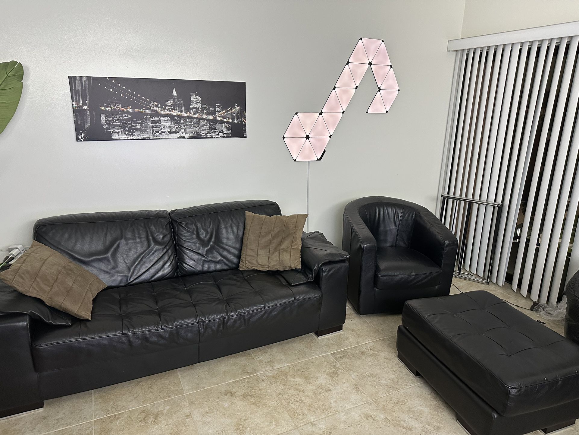 Black Leather Sofa Couch Set