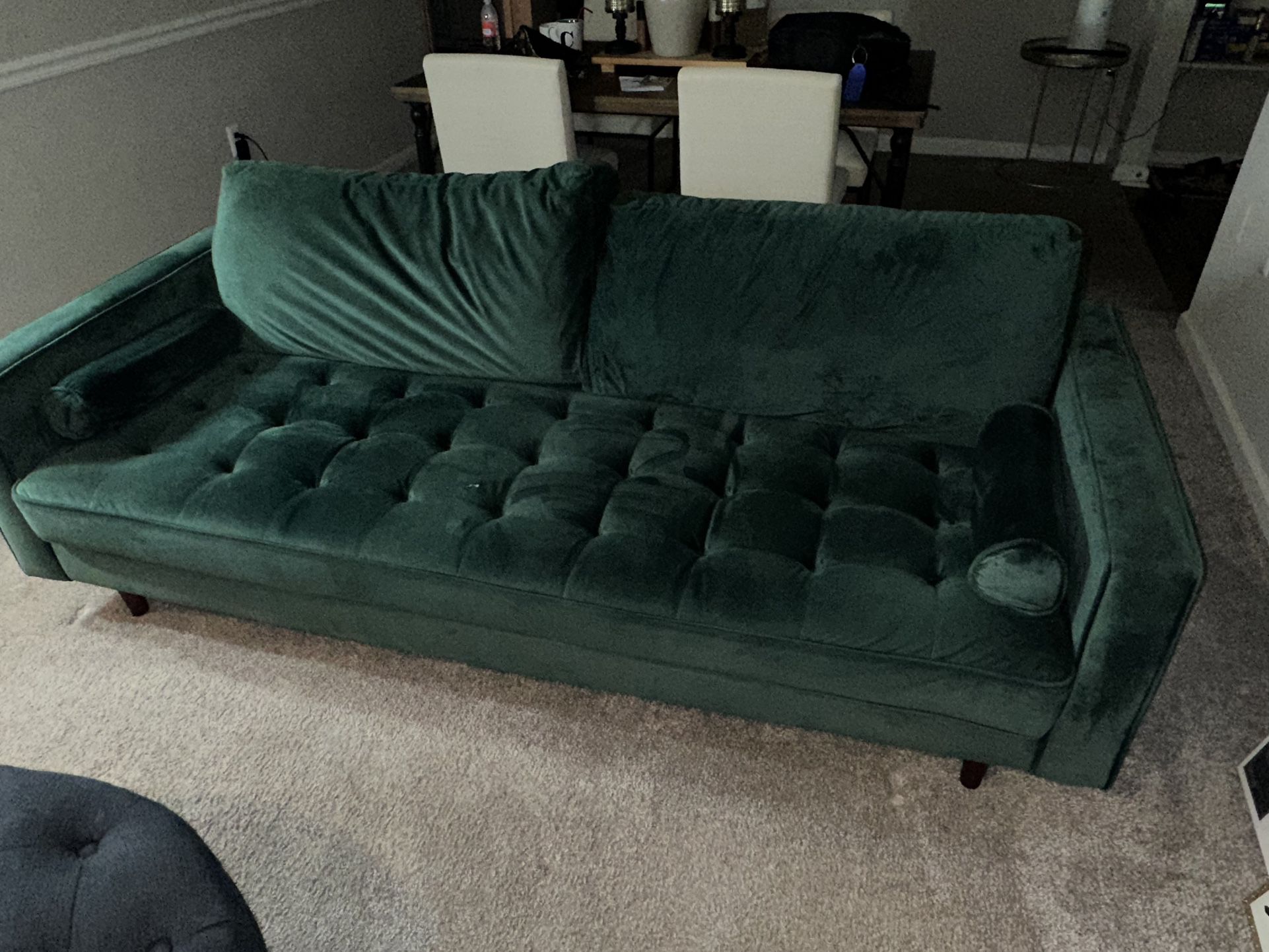 Emerald Green Mid Century Modern Velvet Sofa