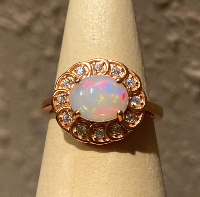 Opal Rose Gold Ring 925 Sz 7