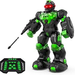 New In Box Robot Toys for Kids, Programmable Remote Control Robot with Intelligent Gesture Sensing, Recharge, Singing & Dancing Mode, Launcher (Green)