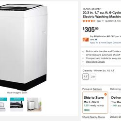 BLACK+DECKER 20.3 in. 1.7 cu. ft. 6-Cycle Portable Top Load Electric Washing Machine