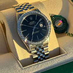 Rolex Datejust 36mm Black dial White Gold Diamond Bezel 16014 Stainless steel jubilee bracelet box booklets tag