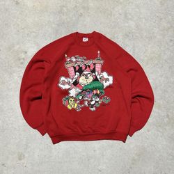 Vintage red and green Looney Tunes Tasmanian Devil crewneck sweatshirt XL 
