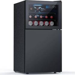 2.6 Cu.Ft Mini Fridge with Freezer, Compact Refrigerator with Upper Glass Door, Reversible Door & Adjustable Thermostat for Bedroom, Dorm, Office