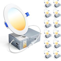 Ensenior 12 Pack 4 Inch LED Recessed Ceiling Light, Dimmable, 2700K-5000K 5CCT, 750LM 9W 120V, High Brightness Canless Wafer Downlight - ETL&FCC&IC