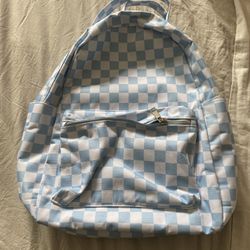 Baby Blue Checkered Backpack 