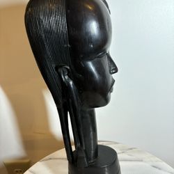 14” Vintage Hand Carved Hard Wood African Tribal Women Sculpture 