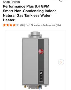 Rheem Performance Plus 8.4 GPM Smart Non-Condensing Indoor Natural Gas Tankless Water Heater